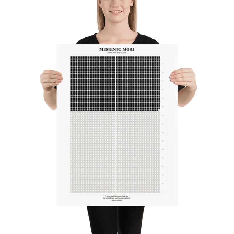 Person holding the Stoic Calendar poster